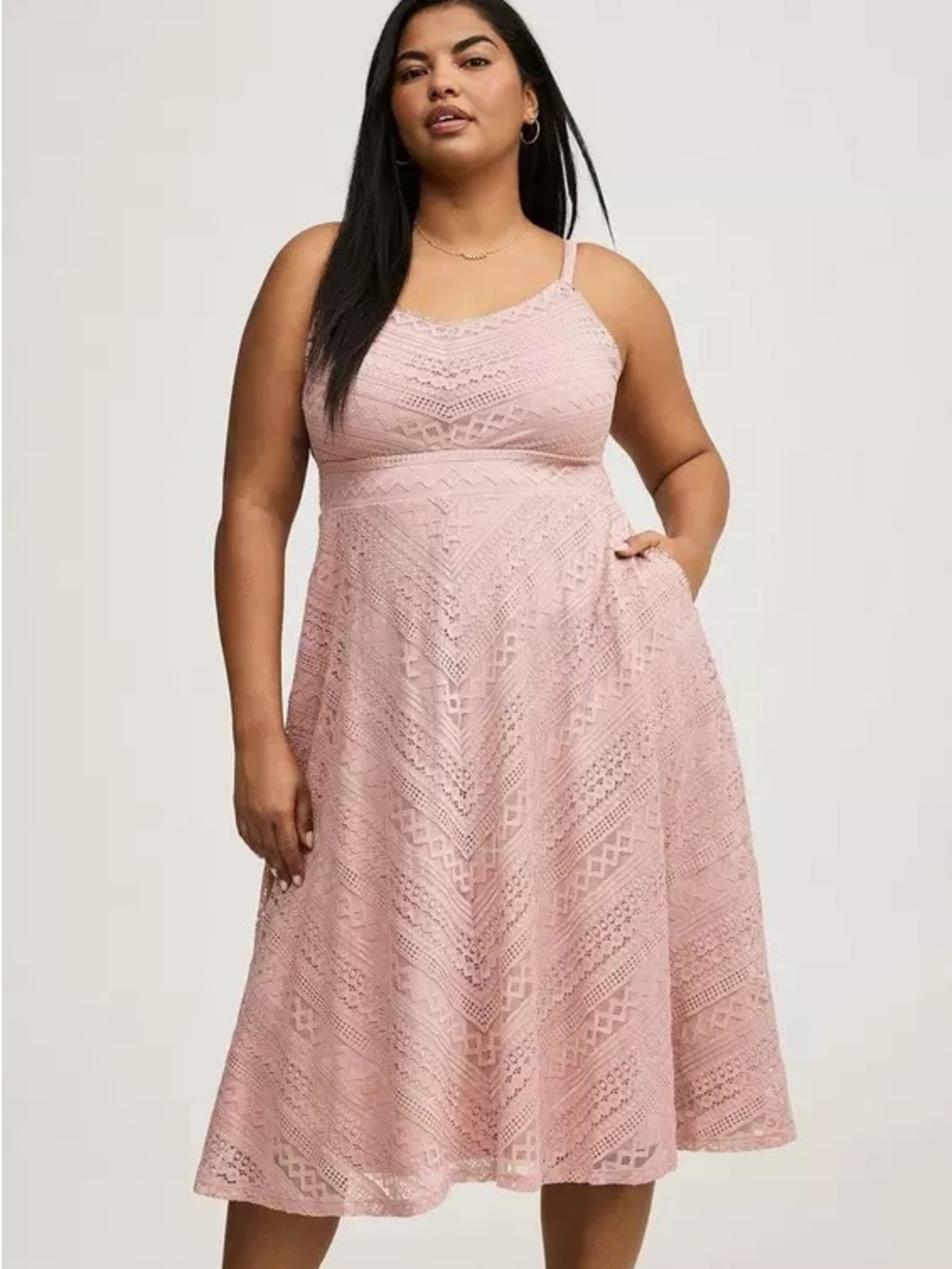 Midi Lace Skater Dress in Rose